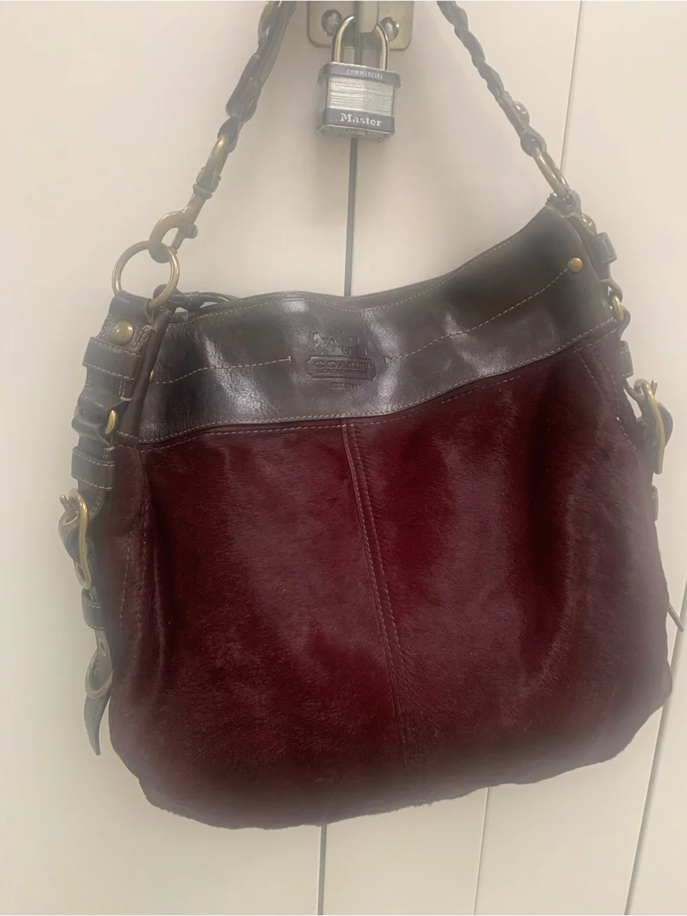 Rare Coach Haraiko Burgundy and Dark Brown Leather Hobo Shoulder Bag